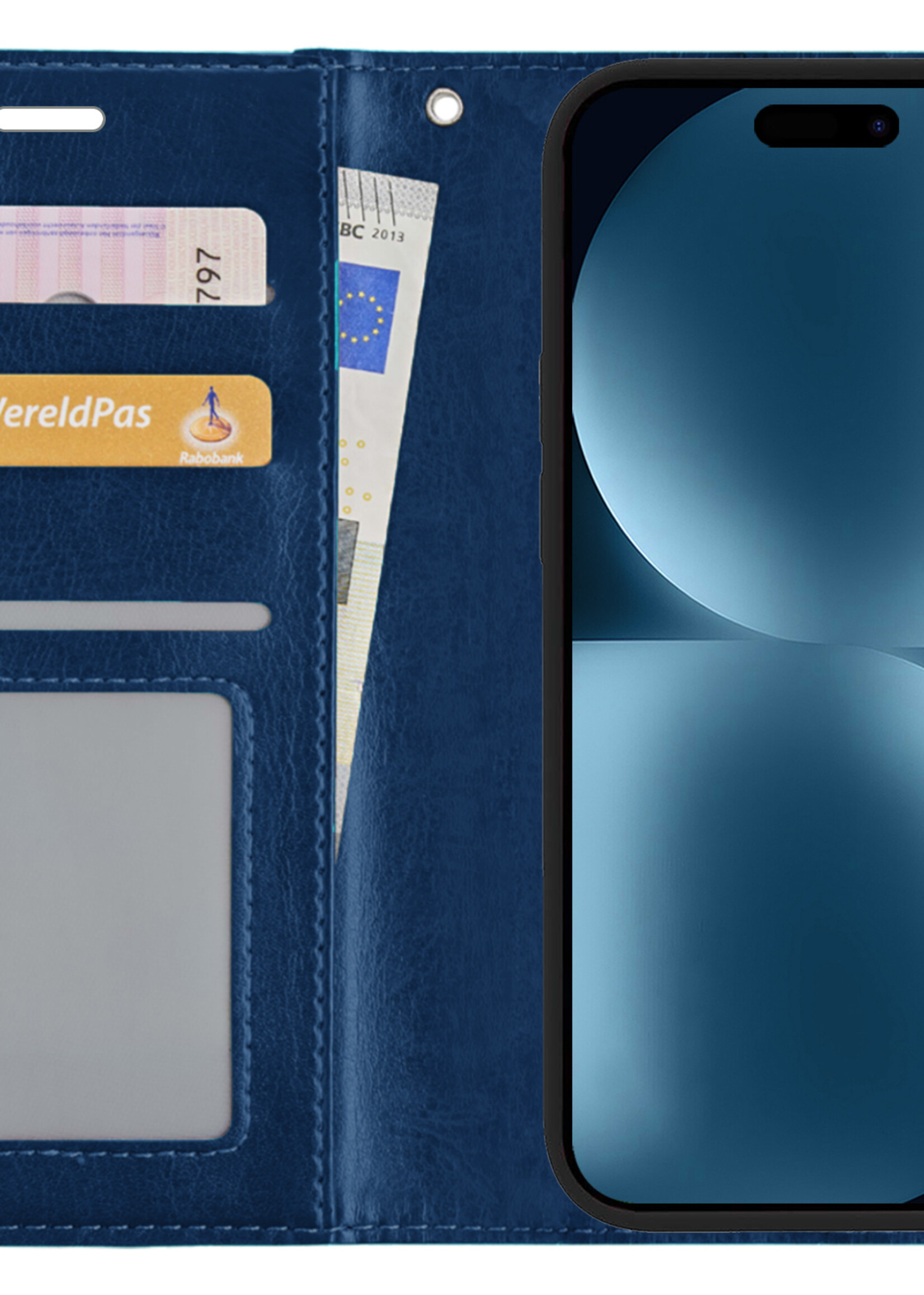BTH Hoesje Geschikt voor iPhone 15 Plus Hoesje Book Case Hoes Portemonnee Cover Walletcase - Hoes Geschikt voor iPhone 15 Plus Hoes Bookcase Hoesje - Blauw