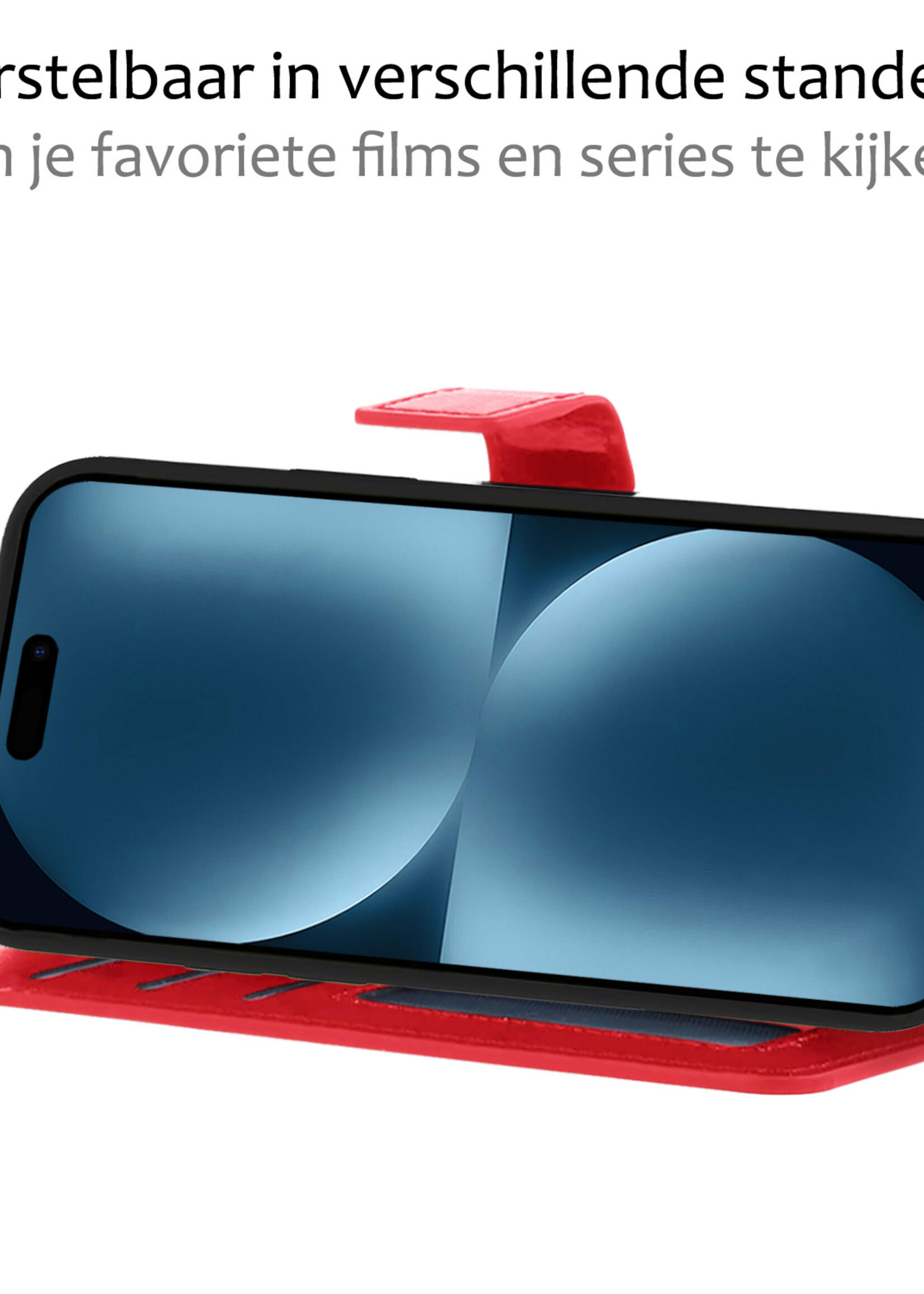 BTH Hoesje Geschikt voor iPhone 15 Plus Hoesje Book Case Hoes Portemonnee Cover Walletcase - Hoes Geschikt voor iPhone 15 Plus Hoes Bookcase Hoesje - Rood