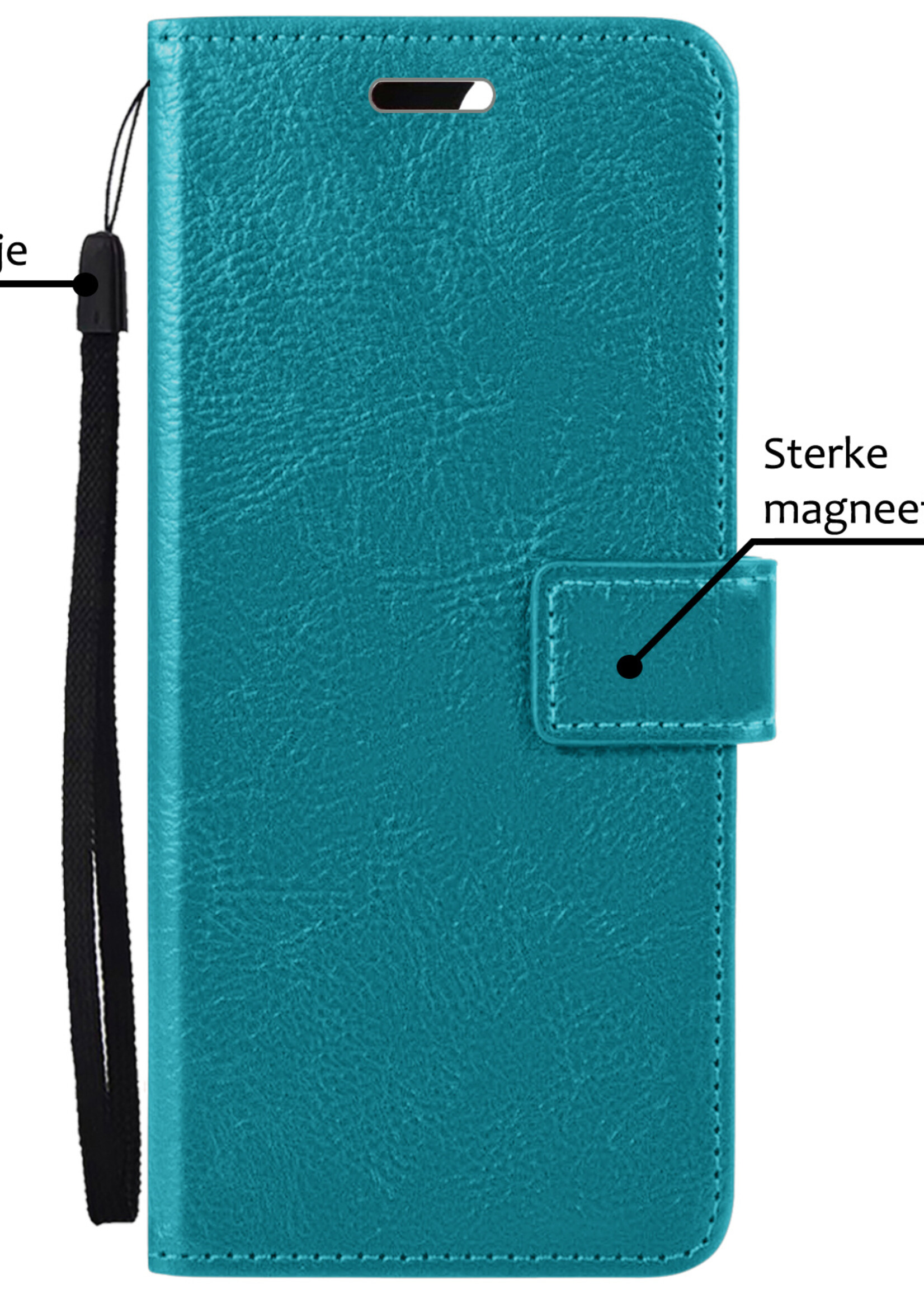BTH Hoesje Geschikt voor iPhone 15 Plus Hoesje Book Case Hoes Portemonnee Cover Walletcase - Hoes Geschikt voor iPhone 15 Plus Hoes Bookcase Hoesje - Turquoise
