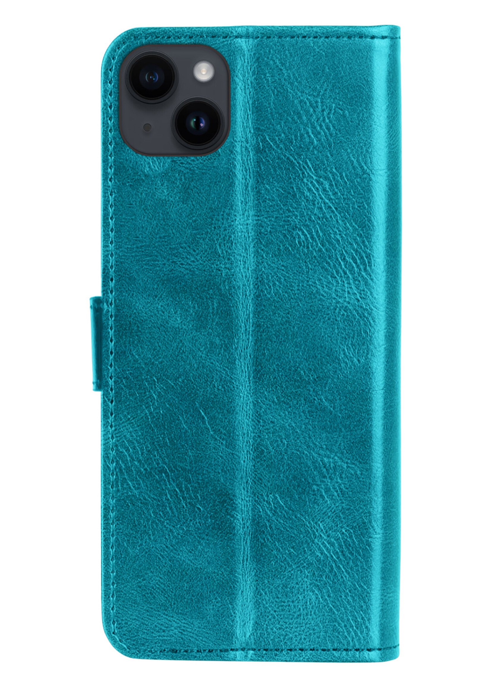 BTH Hoesje Geschikt voor iPhone 15 Plus Hoesje Book Case Hoes Portemonnee Cover Walletcase - Hoes Geschikt voor iPhone 15 Plus Hoes Bookcase Hoesje - Turquoise