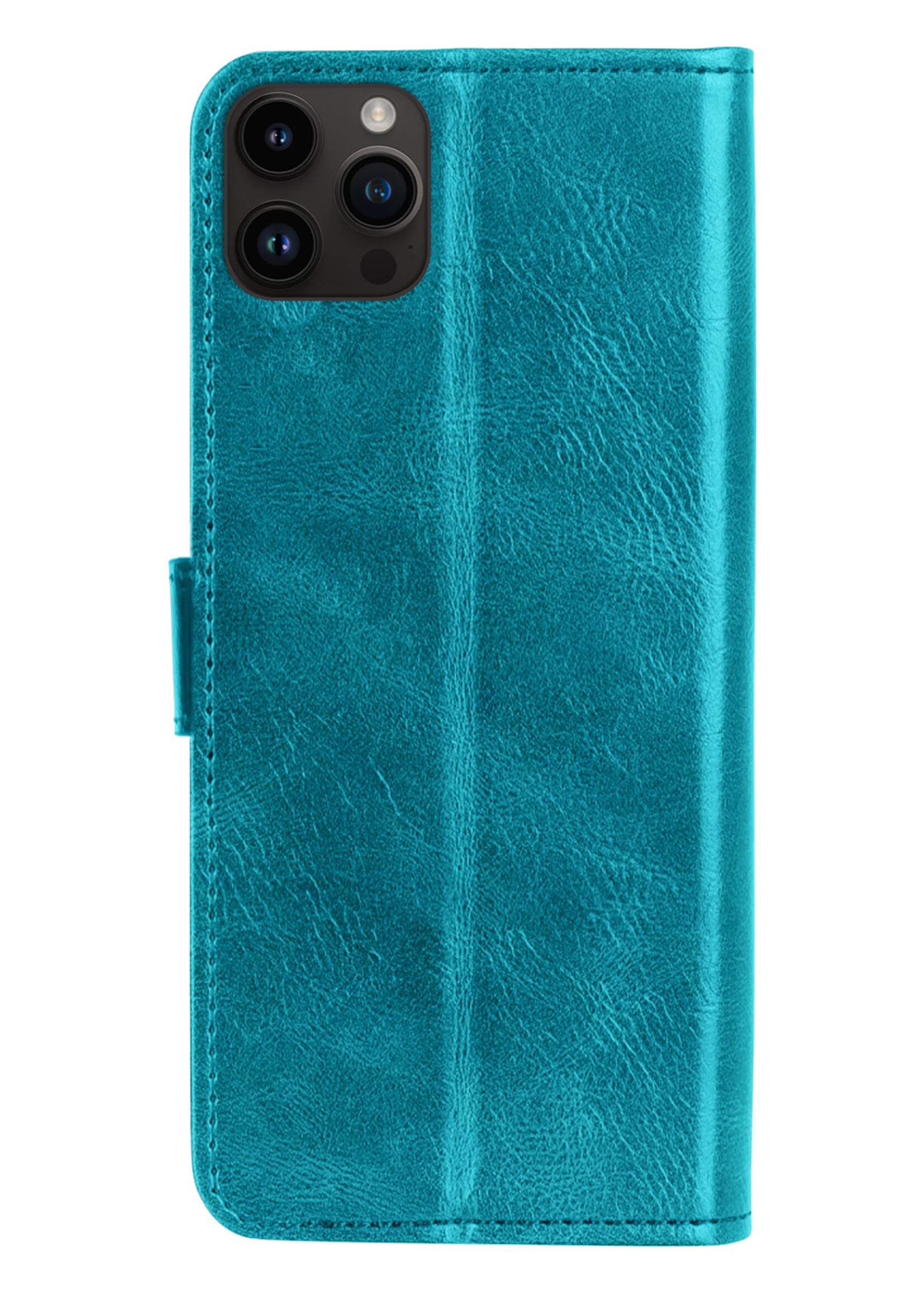 BTH Hoesje Geschikt voor iPhone 15 Pro Max Hoesje Book Case Hoes Portemonnee Cover Walletcase - Hoes Geschikt voor iPhone 15 Pro Max Hoes Bookcase Hoesje - Turquoise