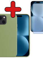 BTH BTH iPhone 15 Hoesje Siliconen Met Screenprotector Met Dichte Notch - Groen