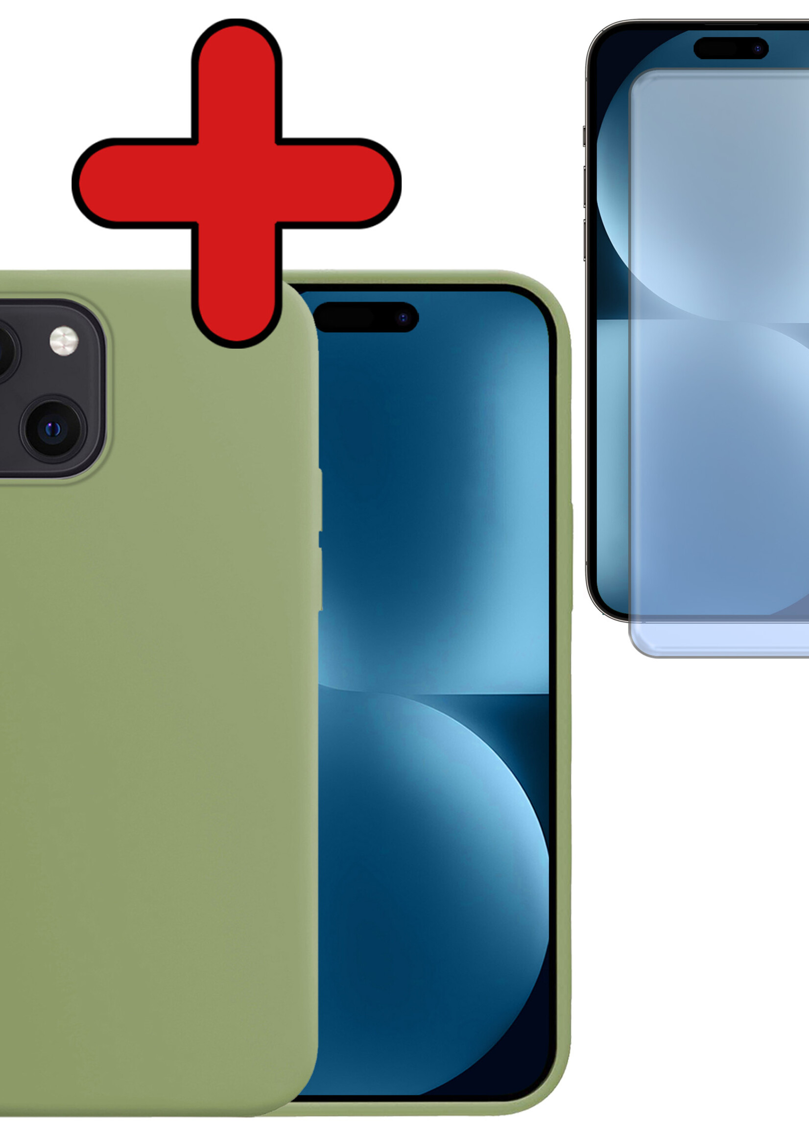 BTH Hoesje Geschikt voor iPhone 15 Hoesje Siliconen Case Hoes Met Screenprotector - Hoes Geschikt voor iPhone 15 Hoes Cover Case - Groen