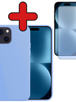BTH BTH iPhone 15 Hoesje Siliconen Met Screenprotector Met Dichte Notch - Lichtblauw