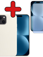 BTH BTH iPhone 15 Hoesje Siliconen Met Screenprotector Met Dichte Notch - Wit