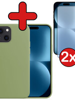 BTH BTH iPhone 15 Hoesje Siliconen Met 2x Screenprotector Met Dichte Notch - Groen