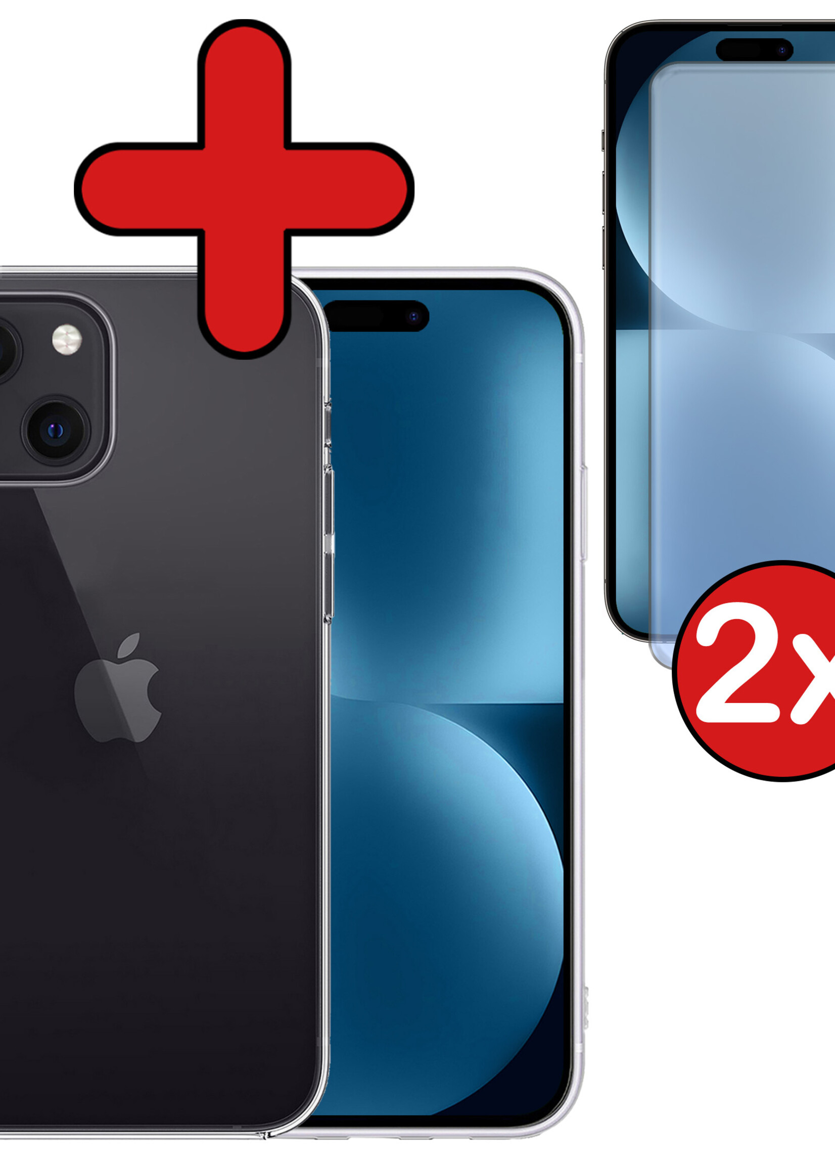 BTH Hoesje Geschikt voor iPhone 15 Hoesje Siliconen Case Hoes Met 2x Screenprotector - Hoes Geschikt voor iPhone 15 Hoes Cover Case - Transparant