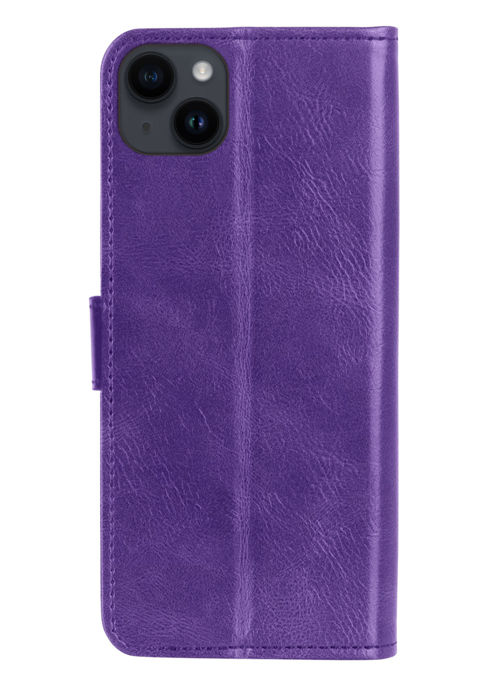 BTH Hoesje Geschikt voor iPhone 15 Hoesje Book Case Hoes Portemonnee Cover Walletcase Met Screenprotector - Hoes Geschikt voor iPhone 15 Hoes Bookcase Hoesje - Paars