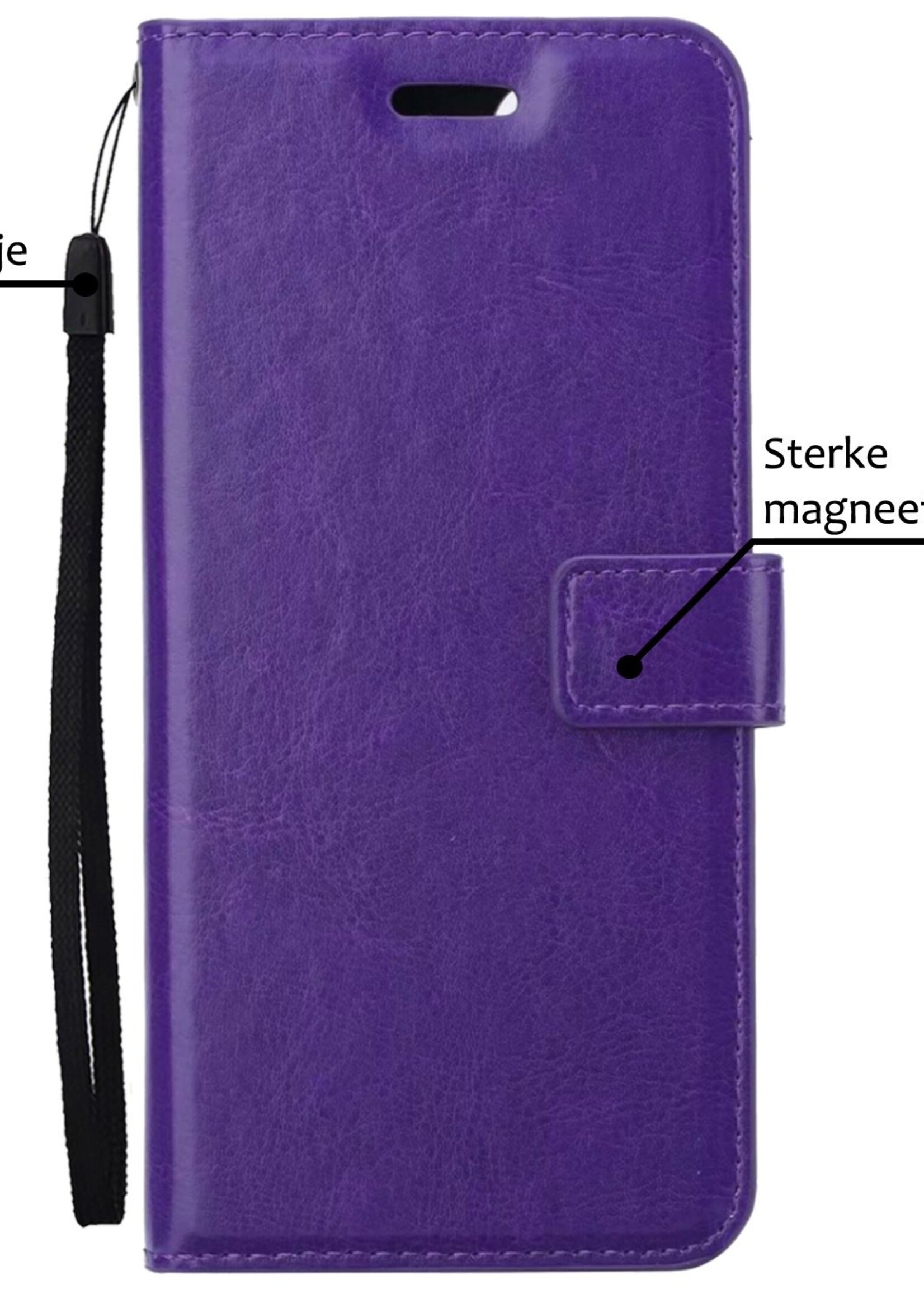 BTH Hoesje Geschikt voor iPhone 15 Hoesje Book Case Hoes Portemonnee Cover Walletcase Met 2x Screenprotector - Hoes Geschikt voor iPhone 15 Hoes Bookcase Hoesje - Paars