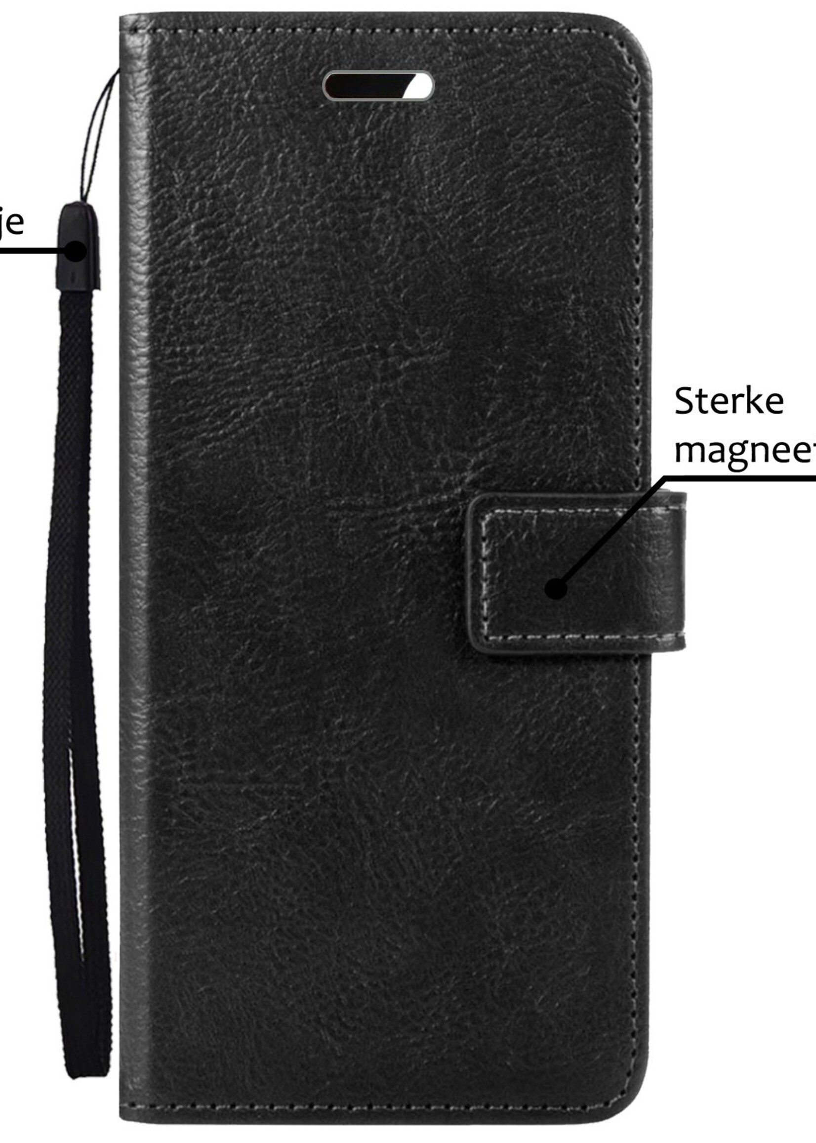 BTH Hoesje Geschikt voor iPhone 15 Hoesje Book Case Hoes Portemonnee Cover Walletcase Met 2x Screenprotector - Hoes Geschikt voor iPhone 15 Hoes Bookcase Hoesje - Zwart