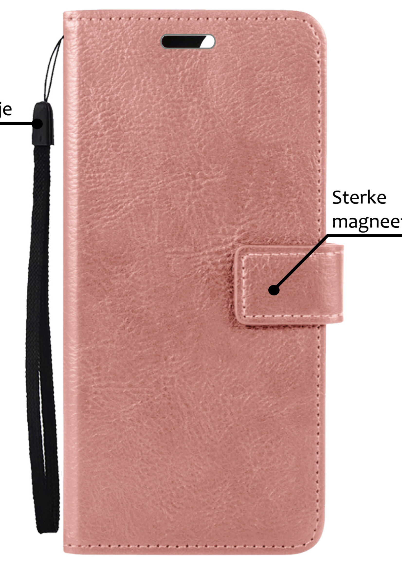 BTH Hoesje Geschikt voor iPhone 15 Plus Hoesje Book Case Hoes Portemonnee Cover Walletcase Met Screenprotector - Hoes Geschikt voor iPhone 15 Plus Hoes Bookcase Hoesje - Rosé goud
