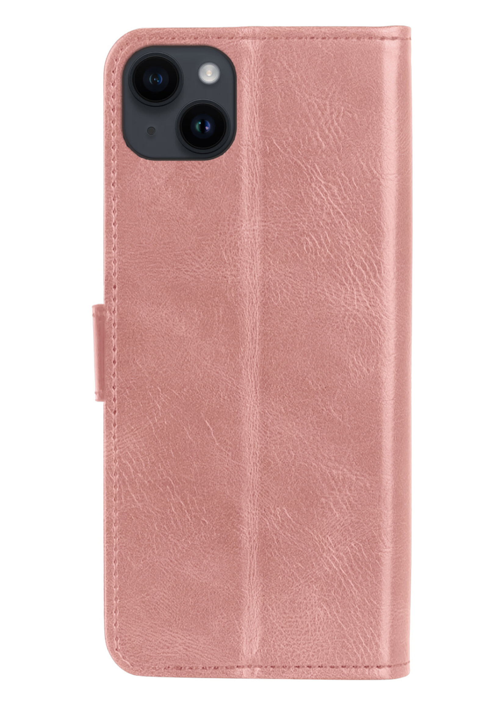 BTH Hoesje Geschikt voor iPhone 15 Plus Hoesje Book Case Hoes Portemonnee Cover Walletcase Met Screenprotector - Hoes Geschikt voor iPhone 15 Plus Hoes Bookcase Hoesje - Rosé goud