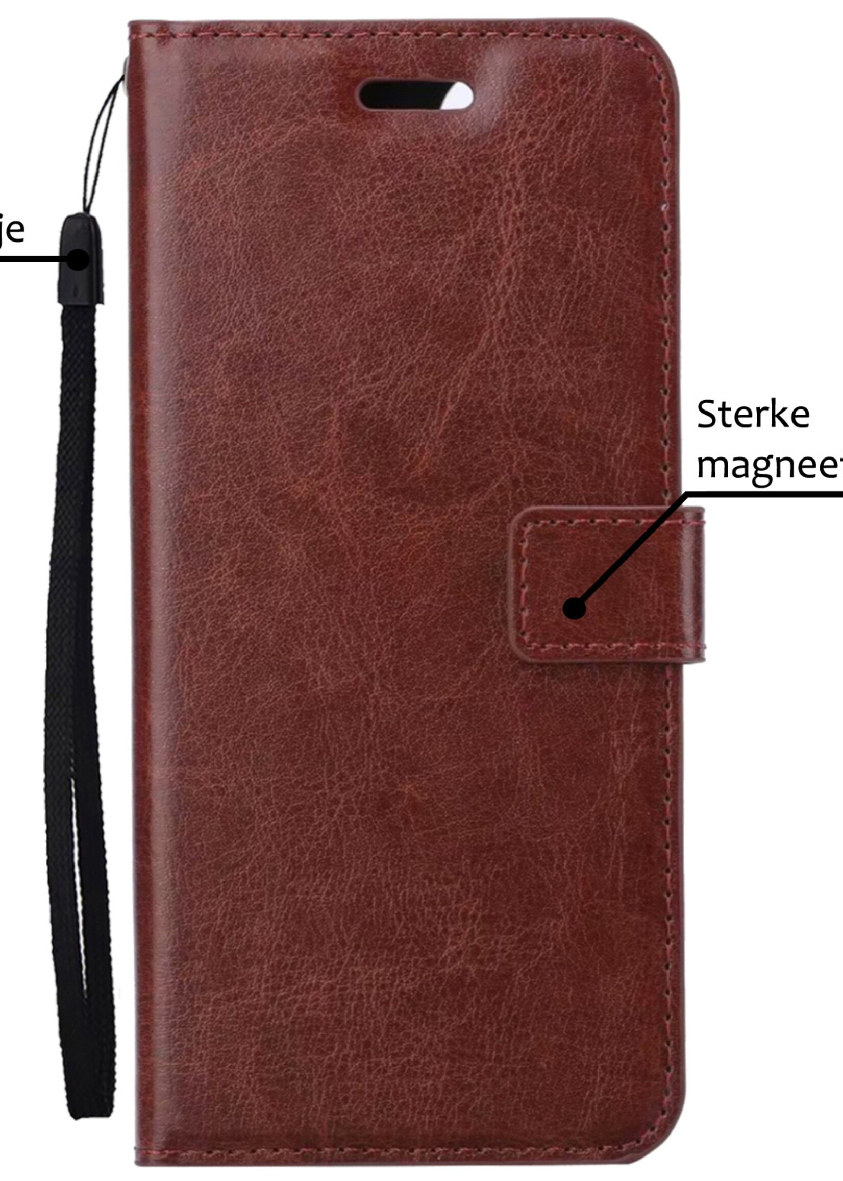 BTH Hoesje Geschikt voor iPhone 15 Plus Hoesje Book Case Hoes Portemonnee Cover Walletcase Met 2x Screenprotector - Hoes Geschikt voor iPhone 15 Plus Hoes Bookcase Hoesje - Bruin