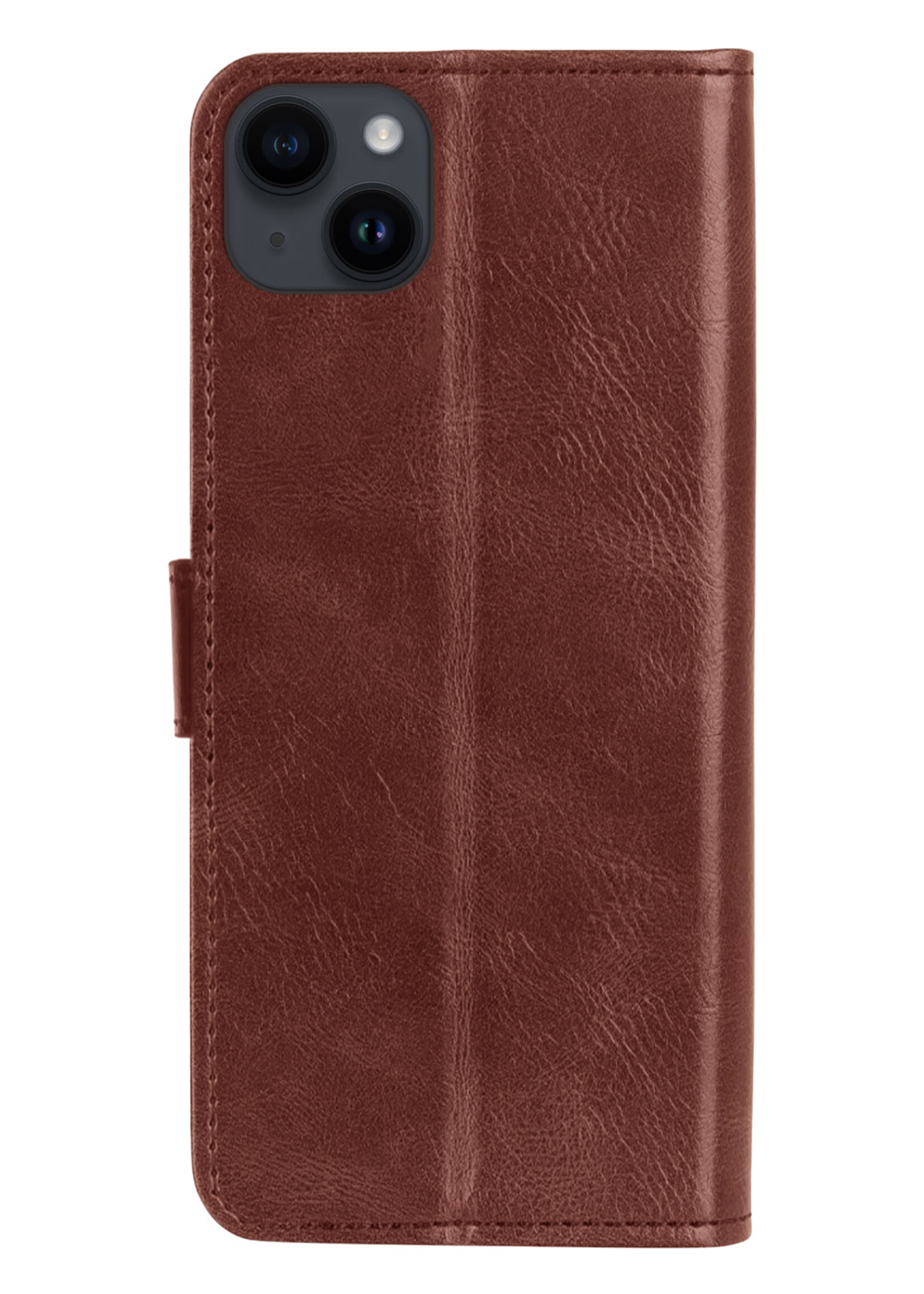BTH Hoesje Geschikt voor iPhone 15 Plus Hoesje Book Case Hoes Portemonnee Cover Walletcase Met 2x Screenprotector - Hoes Geschikt voor iPhone 15 Plus Hoes Bookcase Hoesje - Bruin