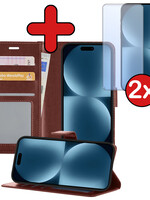BTH BTH iPhone 15 Hoesje Bookcase Met 2x Screenprotector - Bruin