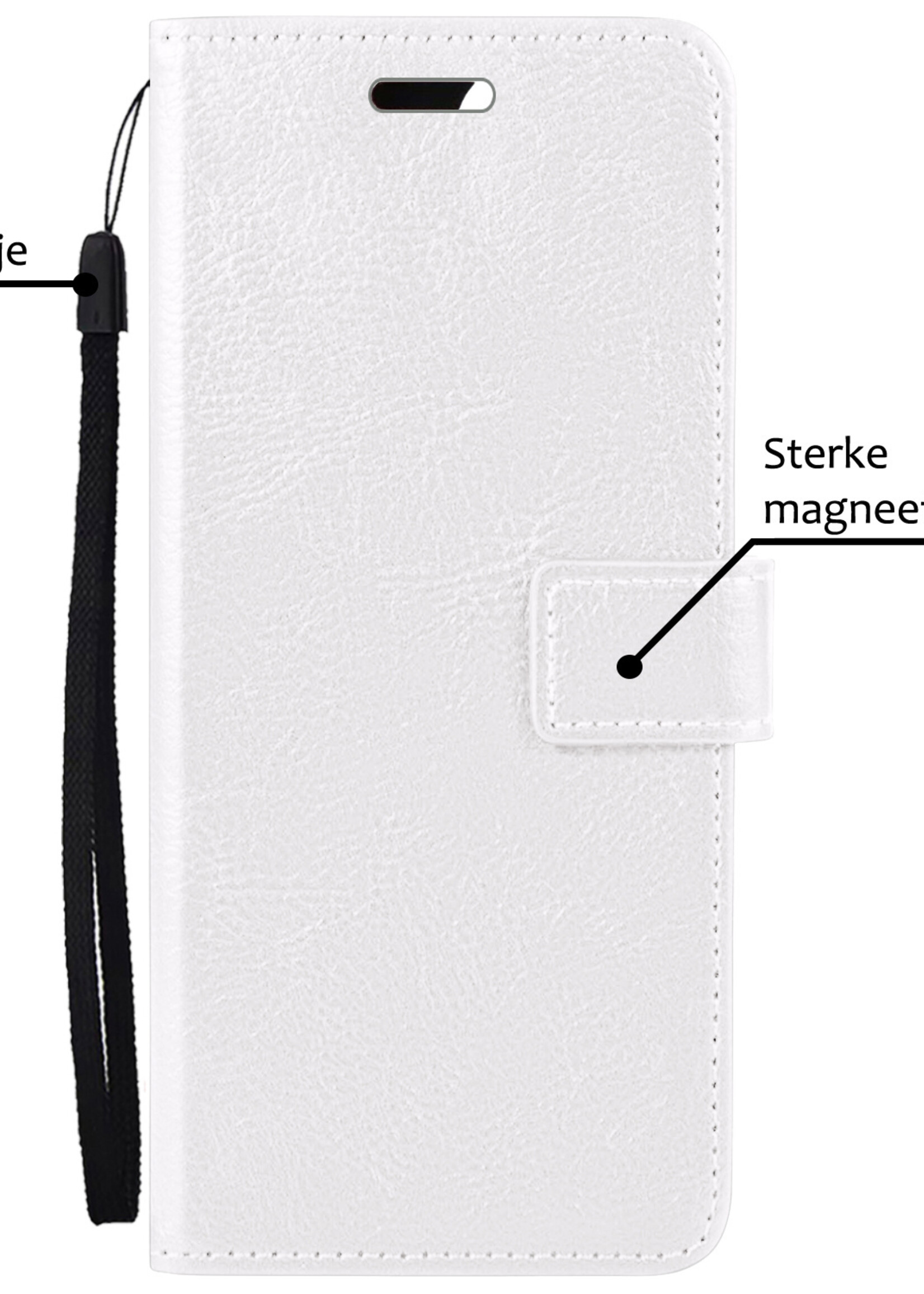 BTH Hoesje Geschikt voor iPhone 15 Plus Hoesje Book Case Hoes Portemonnee Cover Walletcase Met 2x Screenprotector - Hoes Geschikt voor iPhone 15 Plus Hoes Bookcase Hoesje - Wit