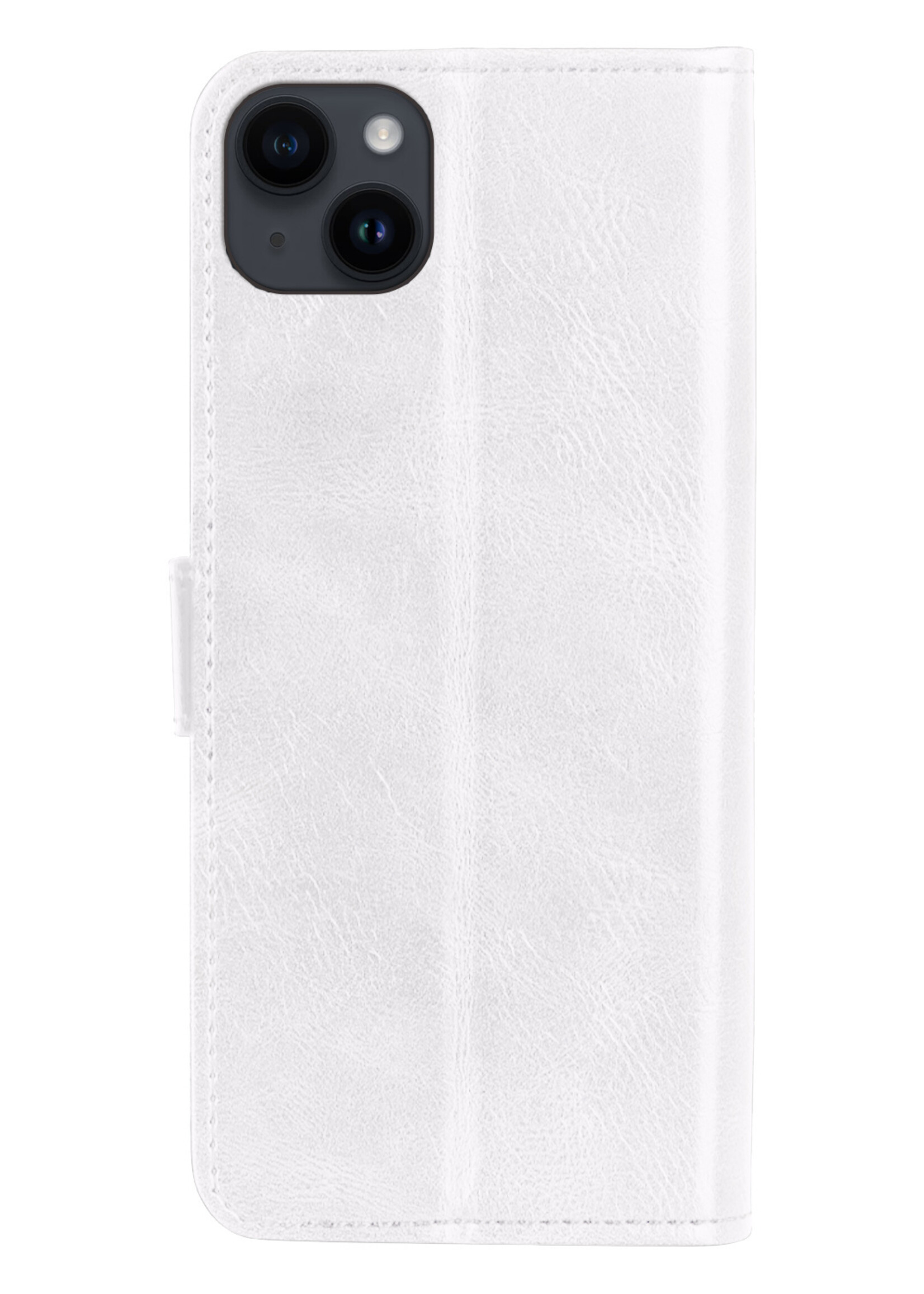 BTH Hoesje Geschikt voor iPhone 15 Plus Hoesje Book Case Hoes Portemonnee Cover Walletcase Met 2x Screenprotector - Hoes Geschikt voor iPhone 15 Plus Hoes Bookcase Hoesje - Wit