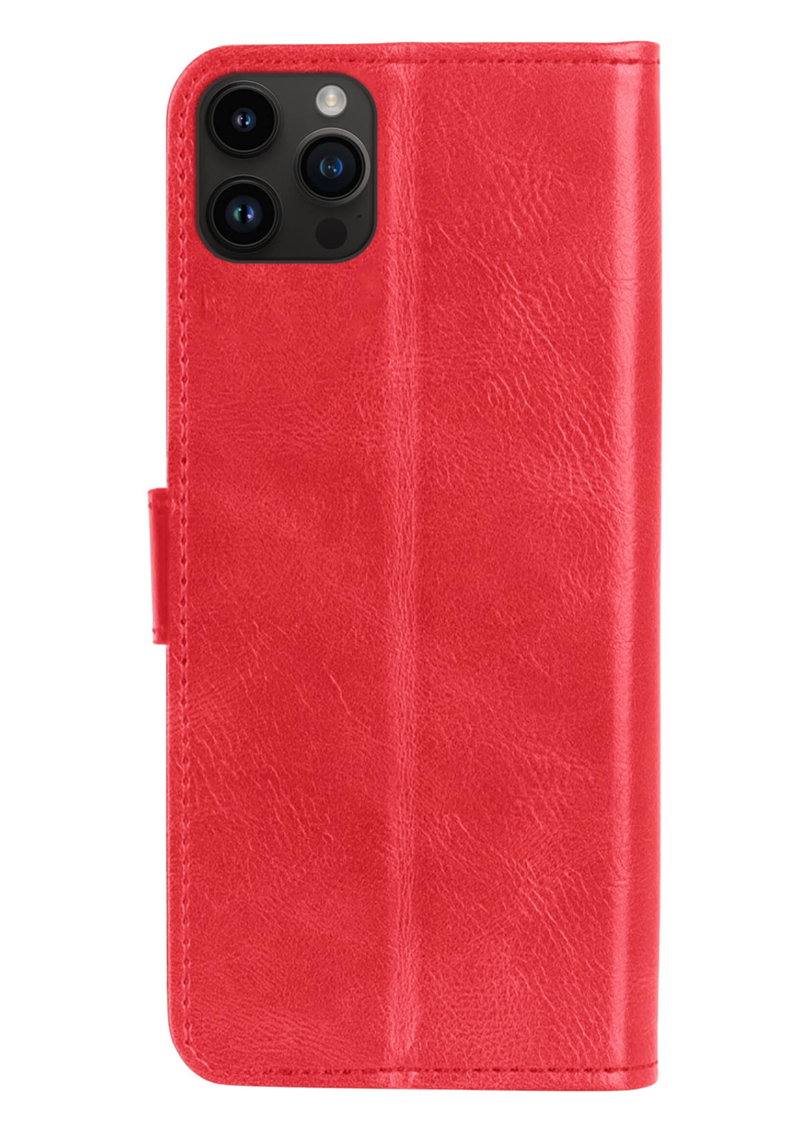 BTH Hoesje Geschikt voor iPhone 15 Pro Hoesje Book Case Hoes Portemonnee Cover Walletcase Met Screenprotector - Hoes Geschikt voor iPhone 15 Pro Hoes Bookcase Hoesje - Rood