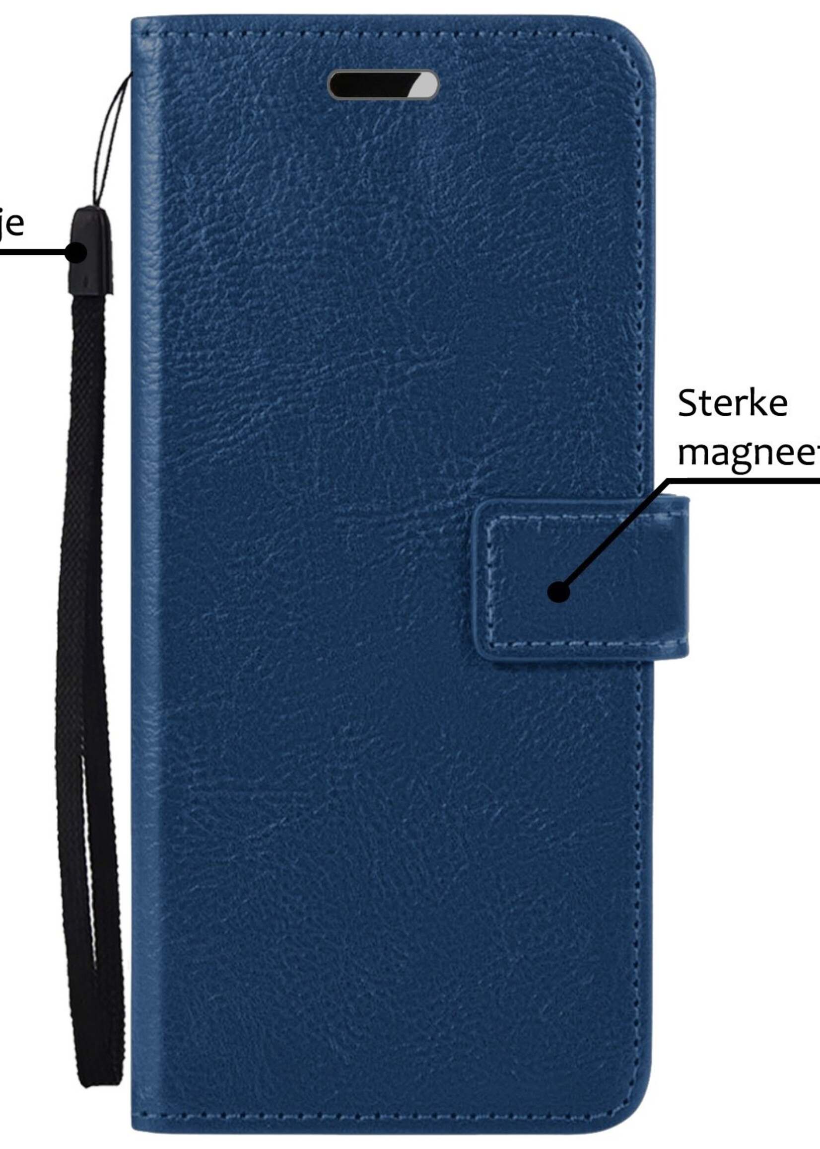 BTH Hoesje Geschikt voor iPhone 15 Pro Hoesje Book Case Hoes Portemonnee Cover Walletcase Met 2x Screenprotector - Hoes Geschikt voor iPhone 15 Pro Hoes Bookcase Hoesje - Donkerblauw