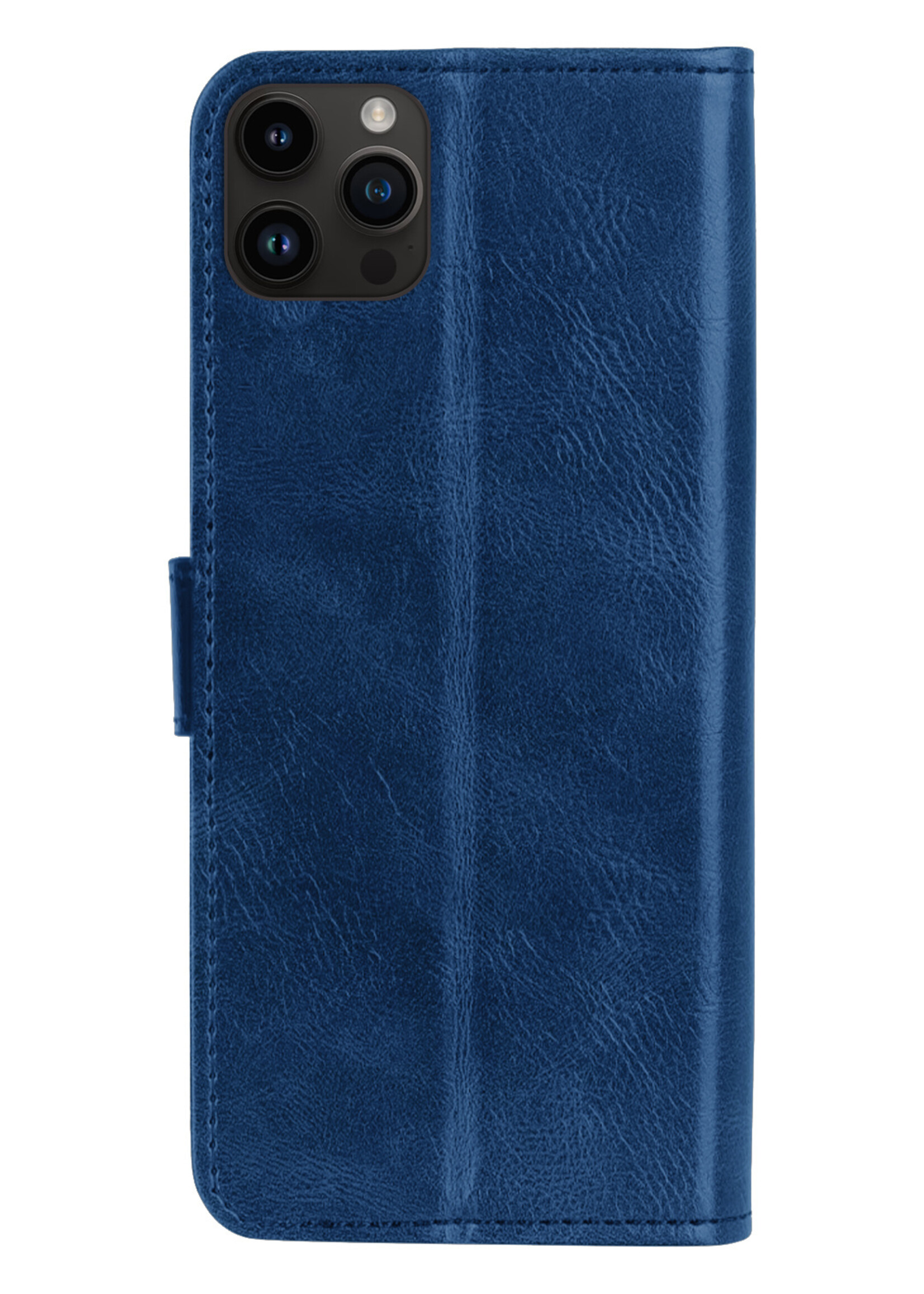 BTH Hoesje Geschikt voor iPhone 15 Pro Hoesje Book Case Hoes Portemonnee Cover Walletcase Met 2x Screenprotector - Hoes Geschikt voor iPhone 15 Pro Hoes Bookcase Hoesje - Donkerblauw