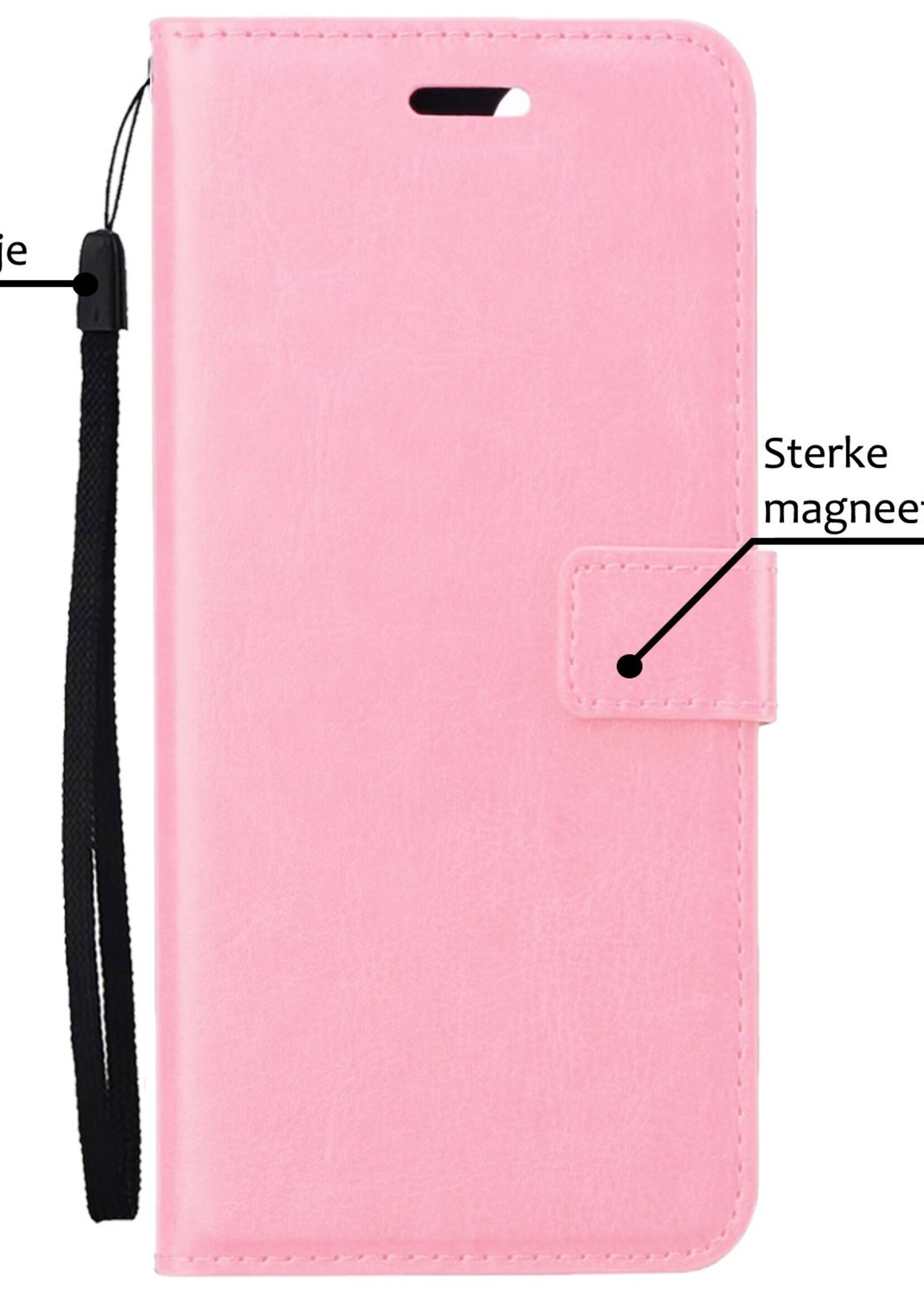 BTH Hoesje Geschikt voor iPhone 15 Pro Hoesje Book Case Hoes Portemonnee Cover Walletcase Met 2x Screenprotector - Hoes Geschikt voor iPhone 15 Pro Hoes Bookcase Hoesje - Lichtroze