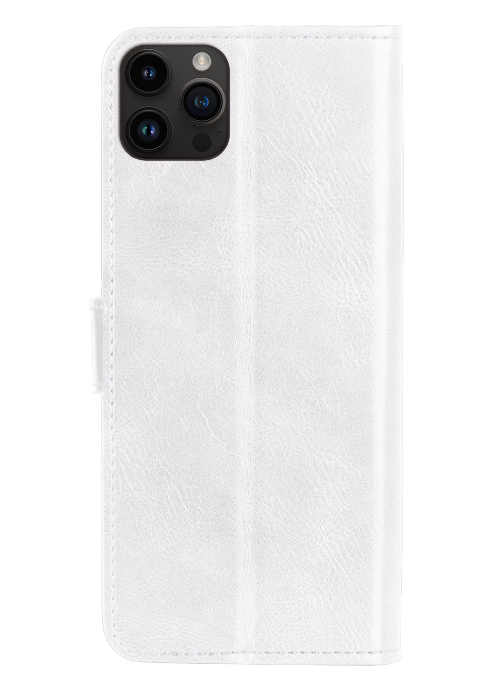 BTH Hoesje Geschikt voor iPhone 15 Pro Hoesje Book Case Hoes Portemonnee Cover Walletcase Met 2x Screenprotector - Hoes Geschikt voor iPhone 15 Pro Hoes Bookcase Hoesje - Wit