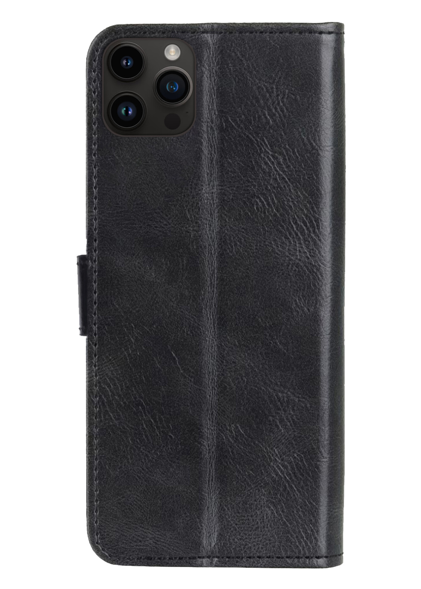 BTH Hoesje Geschikt voor iPhone 15 Pro Hoesje Book Case Hoes Portemonnee Cover Walletcase Met 2x Screenprotector - Hoes Geschikt voor iPhone 15 Pro Hoes Bookcase Hoesje - Zwart