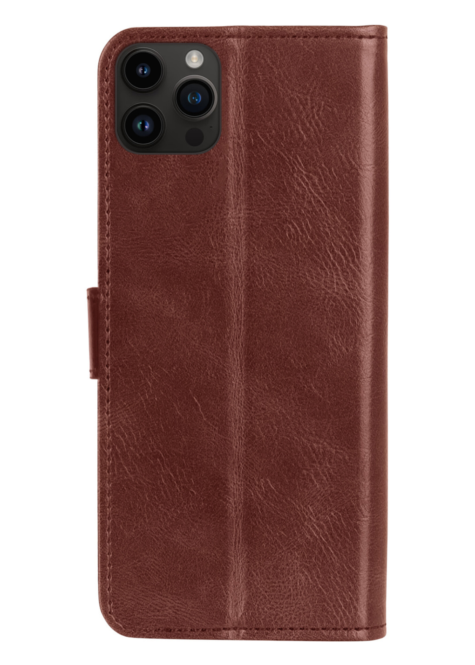 BTH Hoesje Geschikt voor iPhone 15 Pro Max Hoesje Book Case Hoes Portemonnee Cover Walletcase Met Screenprotector - Hoes Geschikt voor iPhone 15 Pro Max Hoes Bookcase Hoesje - Bruin