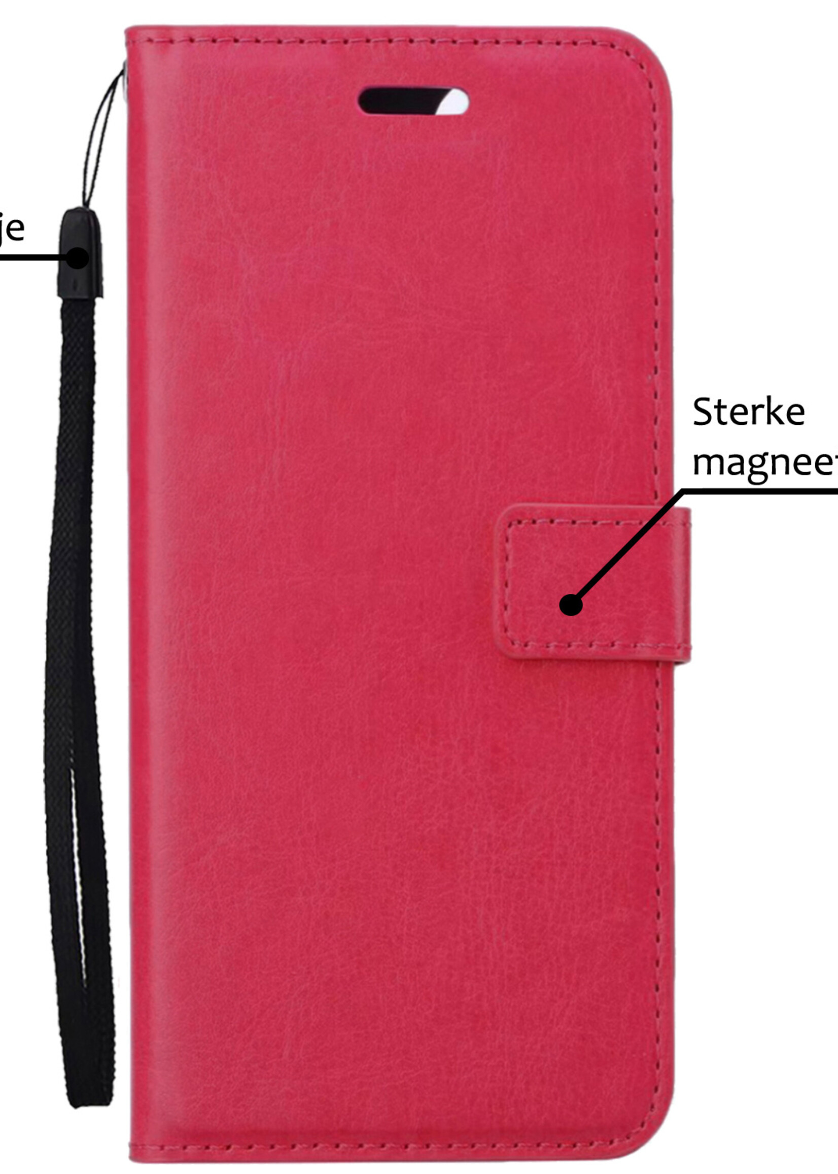 BTH Hoesje Geschikt voor iPhone 15 Pro Max Hoesje Book Case Hoes Portemonnee Cover Walletcase Met 2x Screenprotector - Hoes Geschikt voor iPhone 15 Pro Max Hoes Bookcase Hoesje - Donkerroze