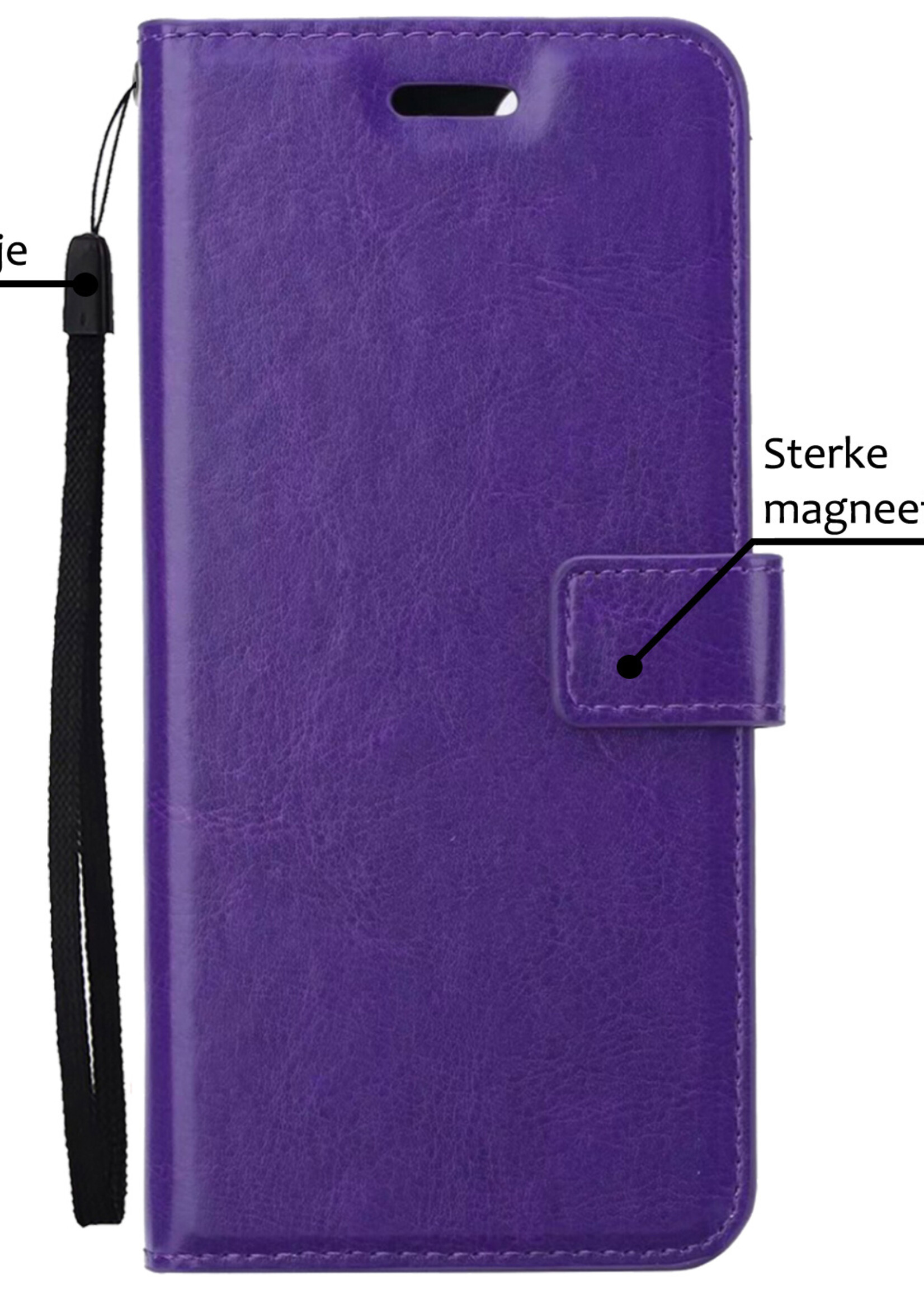 BTH Hoesje Geschikt voor iPhone 15 Pro Max Hoesje Book Case Hoes Portemonnee Cover Walletcase Met 2x Screenprotector - Hoes Geschikt voor iPhone 15 Pro Max Hoes Bookcase Hoesje - Paars
