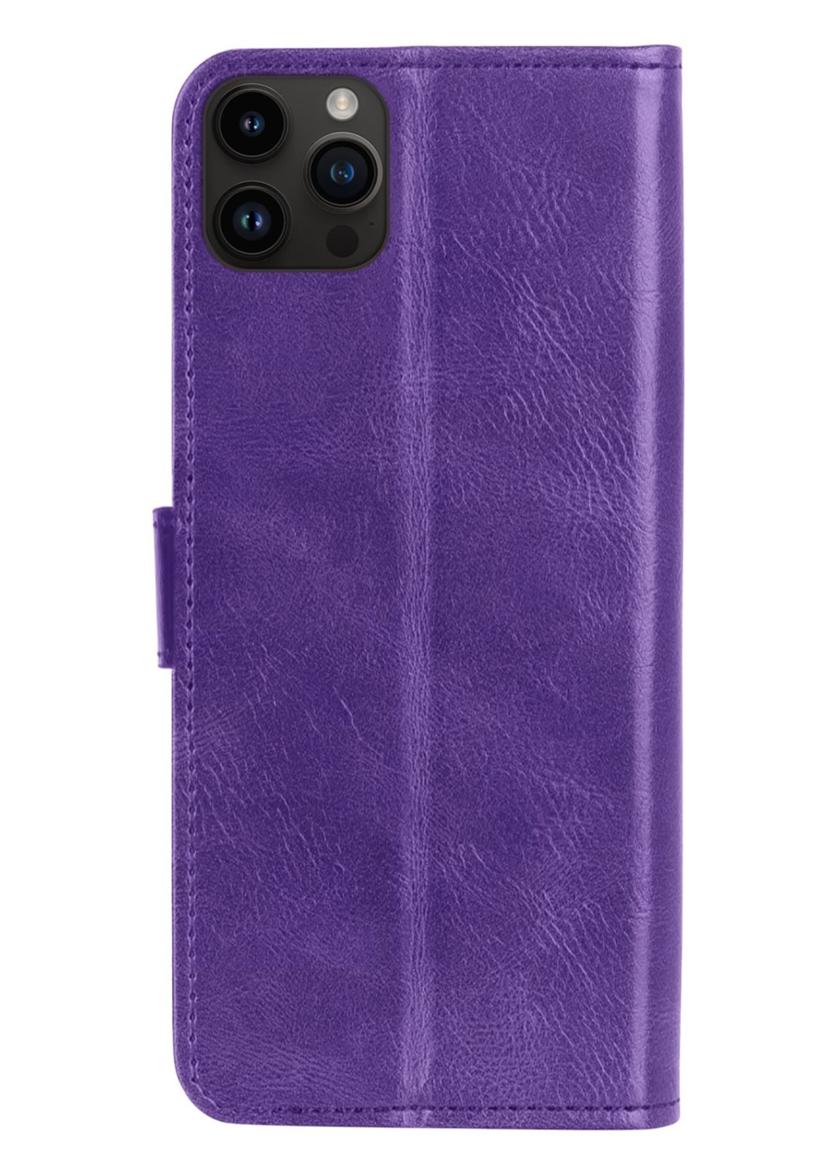 BTH Hoesje Geschikt voor iPhone 15 Pro Max Hoesje Book Case Hoes Portemonnee Cover Walletcase Met 2x Screenprotector - Hoes Geschikt voor iPhone 15 Pro Max Hoes Bookcase Hoesje - Paars