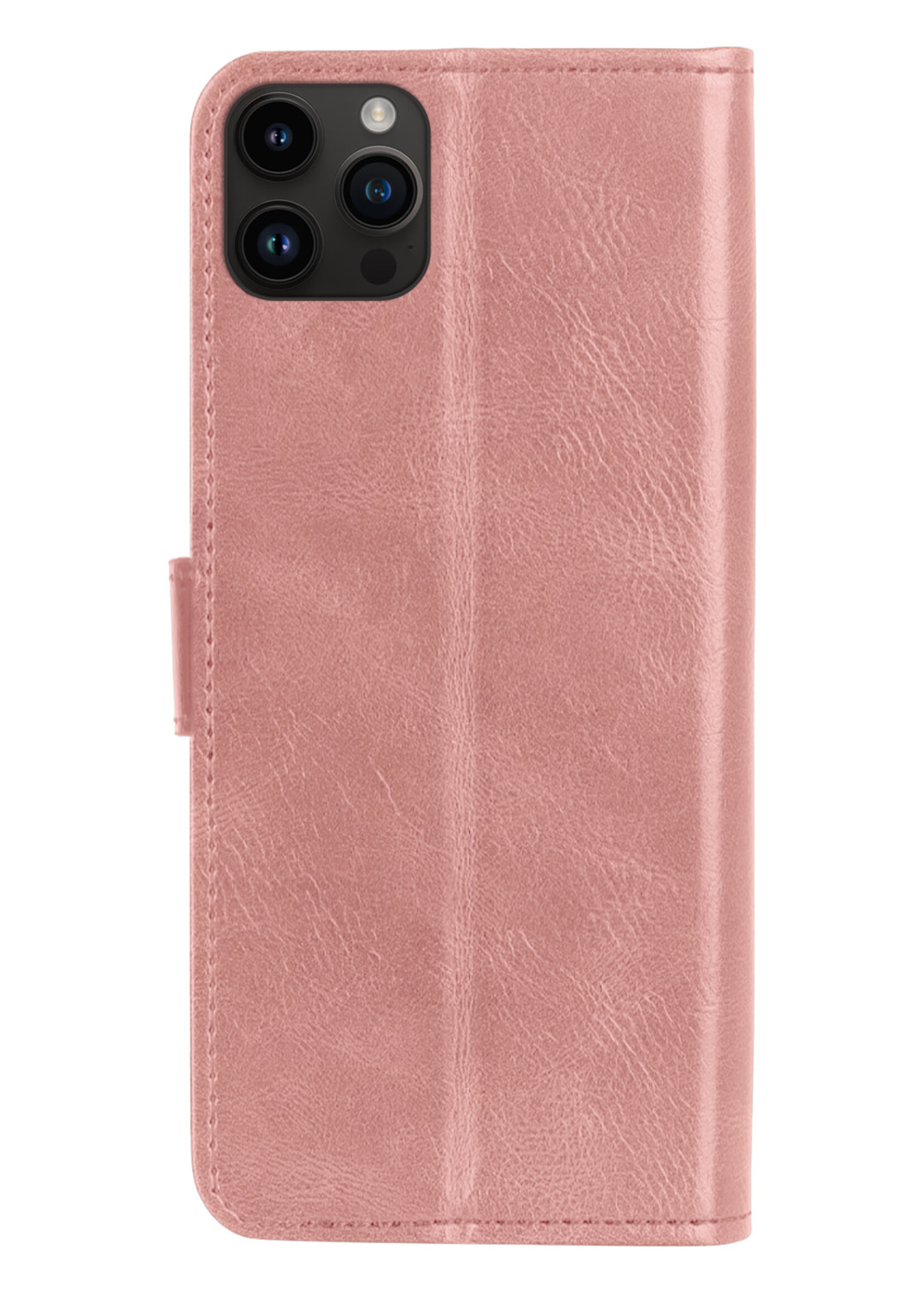 BTH Hoesje Geschikt voor iPhone 15 Pro Max Hoesje Book Case Hoes Portemonnee Cover Walletcase Met 2x Screenprotector - Hoes Geschikt voor iPhone 15 Pro Max Hoes Bookcase Hoesje - Rosé goud