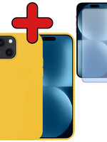 BTH BTH iPhone 15 Plus Hoesje Siliconen Met Screenprotector Met Dichte Notch - Geel