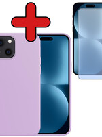 BTH BTH iPhone 15 Plus Hoesje Siliconen Met Screenprotector Met Dichte Notch - Lila