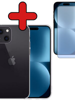 BTH BTH iPhone 15 Plus Hoesje Siliconen Met Screenprotector Met Dichte Notch - Transparant