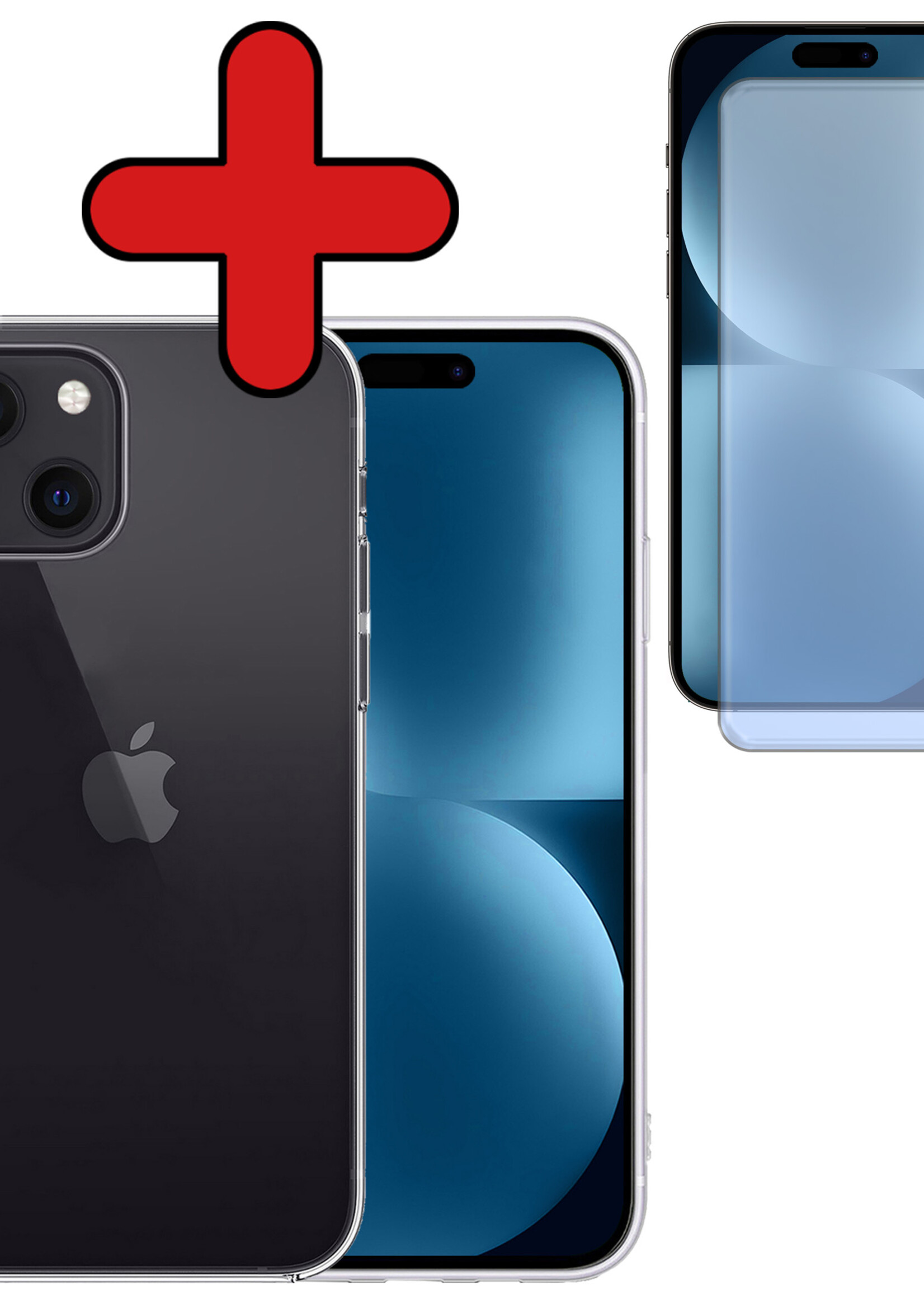 BTH Hoesje Geschikt voor iPhone 15 Plus Hoesje Siliconen Case Hoes Met Screenprotector - Hoes Geschikt voor iPhone 15 Plus Hoes Cover Case - Transparant