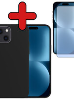 BTH BTH iPhone 15 Plus Hoesje Siliconen Met Screenprotector Met Dichte Notch - Zwart
