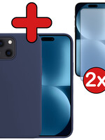 BTH BTH iPhone 15 Plus Hoesje Siliconen Met 2x Screenprotector Met Dichte Notch - Donkerblauw