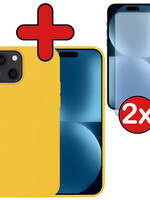 BTH BTH iPhone 15 Plus Hoesje Siliconen Met 2x Screenprotector Met Dichte Notch - Geel