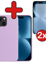 BTH BTH iPhone 15 Plus Hoesje Siliconen Met 2x Screenprotector Met Dichte Notch - Lila