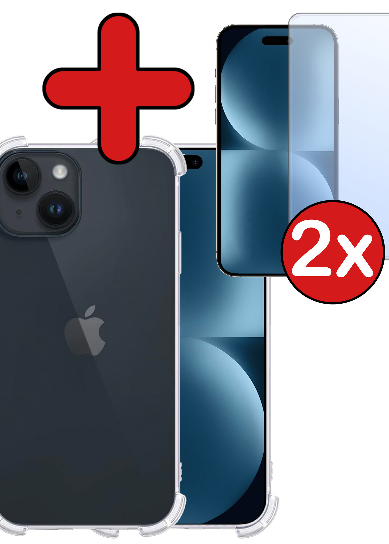 BTH Hoesje Geschikt voor iPhone 15 Hoesje Siliconen Shock Proof Case Hoes Met 2x Screenprotector - Hoes Geschikt voor iPhone 15 Hoes Cover Case Shockproof - Transparant