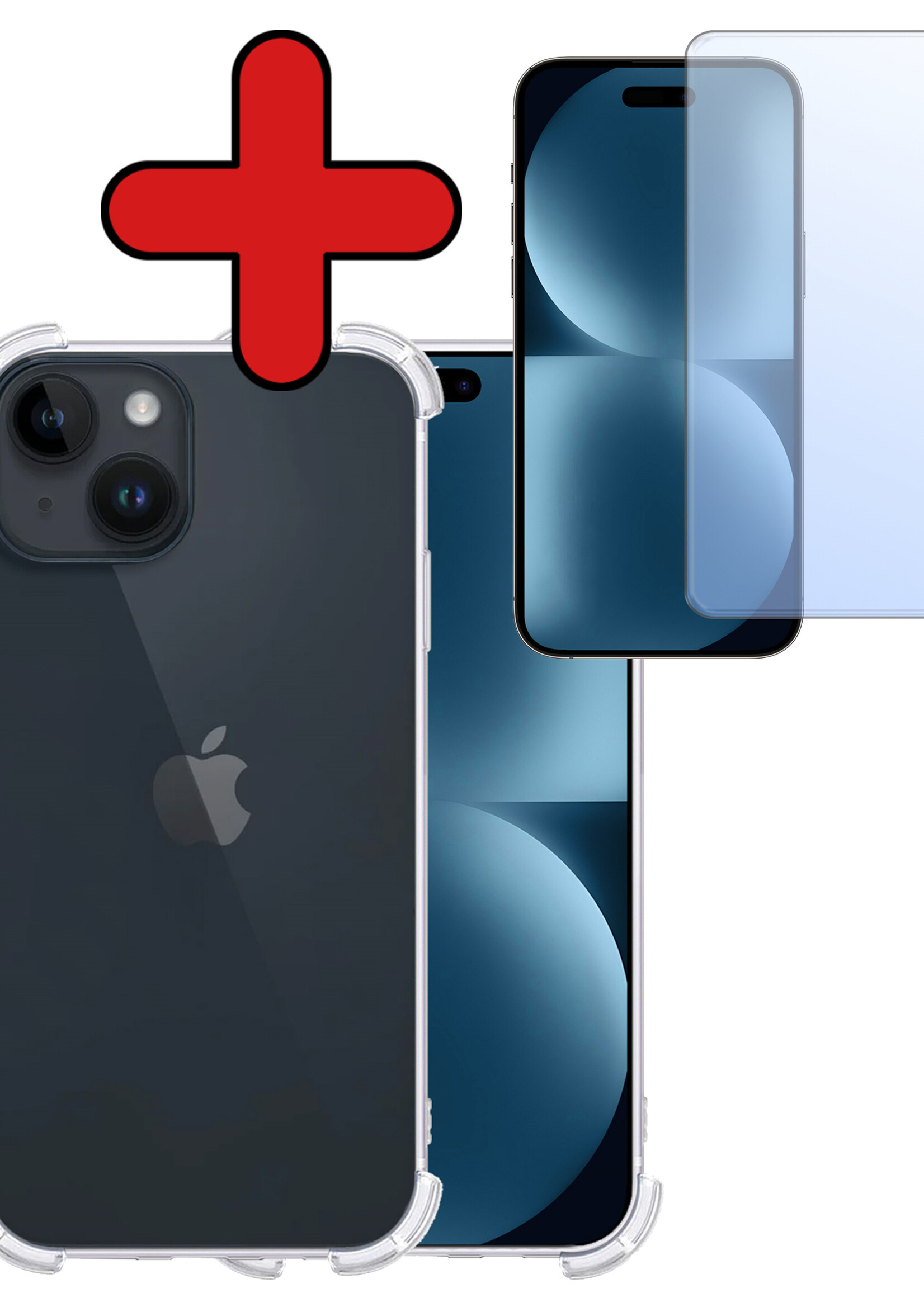 BTH Hoesje Geschikt voor iPhone 15 Plus Hoesje Siliconen Shock Proof Case Hoes Met Screenprotector - Hoes Geschikt voor iPhone 15 Plus Hoes Cover Case Shockproof - Transparant