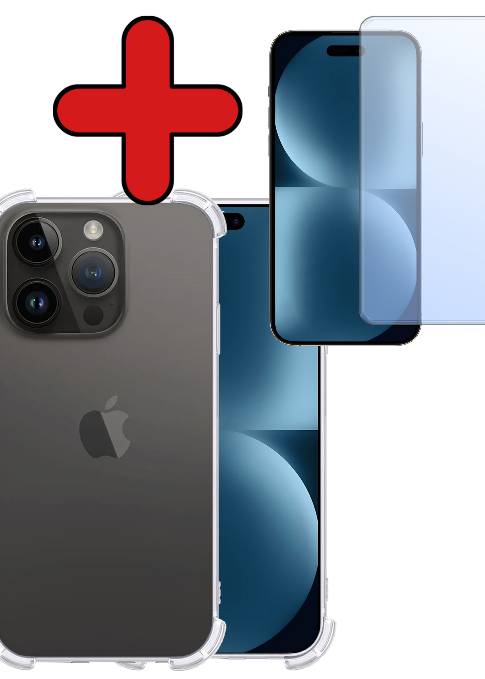BTH Hoesje Geschikt voor iPhone 15 Pro Hoesje Siliconen Shock Proof Case Hoes Met Screenprotector - Hoes Geschikt voor iPhone 15 Pro Hoes Cover Case Shockproof - Transparant