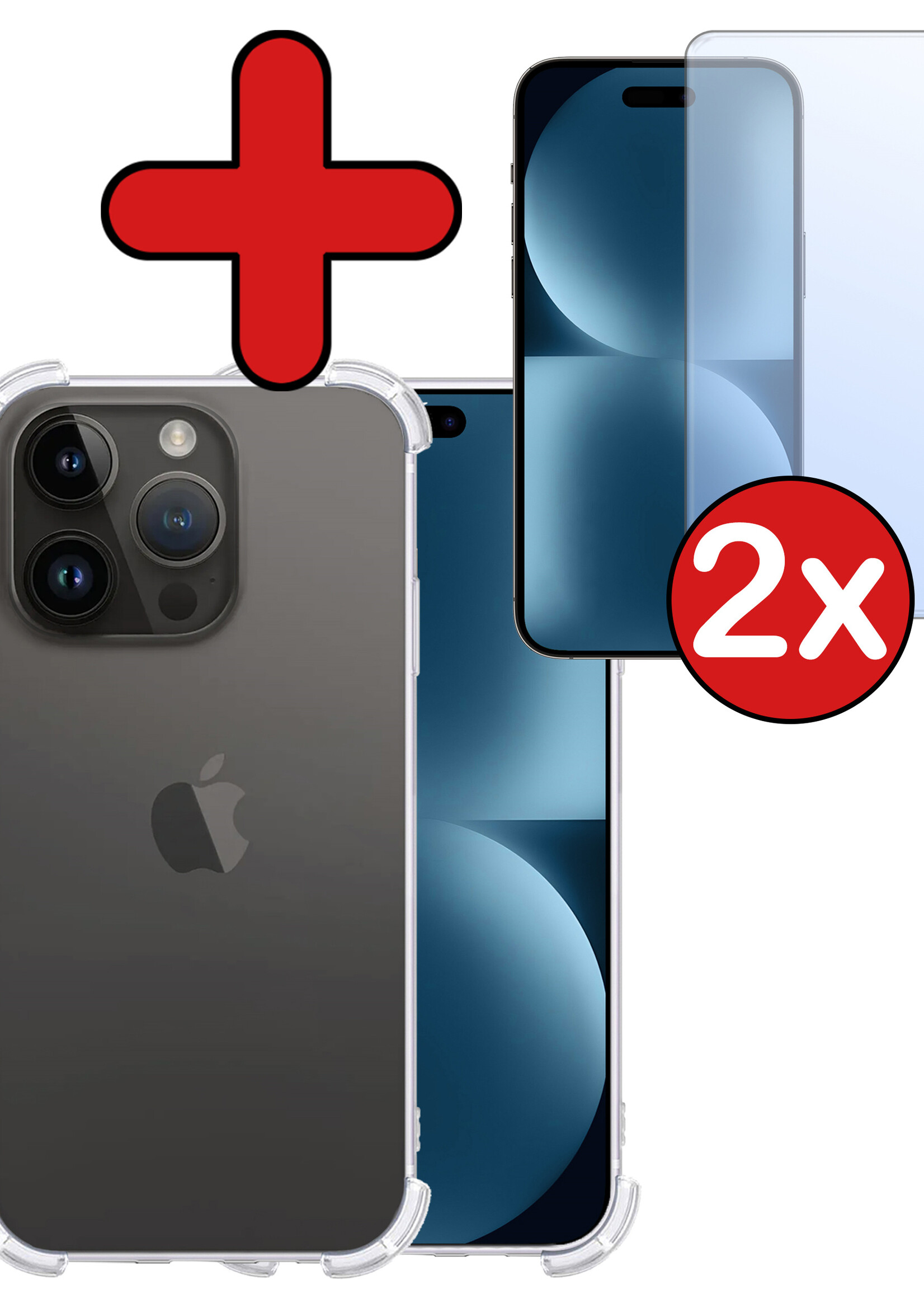 BTH Hoesje Geschikt voor iPhone 15 Pro Max Hoesje Siliconen Shock Proof Case Hoes Met 2x Screenprotector - Hoes Geschikt voor iPhone 15 Pro Max Hoes Cover Case Shockproof - Transparant
