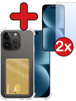 BTH BTH iPhone 15 Pro Max Hoesje Pashouder Met 2x Screenprotector Met Dichte Notch