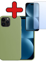 BTH BTH iPhone 15 Pro Hoesje Siliconen Met Screenprotector Met Dichte Notch - Groen