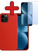 BTH BTH iPhone 15 Pro Hoesje Siliconen Met Screenprotector Met Dichte Notch - Rood