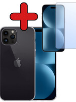 BTH BTH iPhone 15 Pro Hoesje Siliconen Met Screenprotector Met Dichte Notch - Transparant