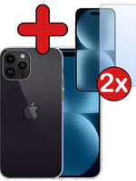 BTH BTH iPhone 15 Pro Hoesje Siliconen Met 2x Screenprotector Met Dichte Notch - Transparant