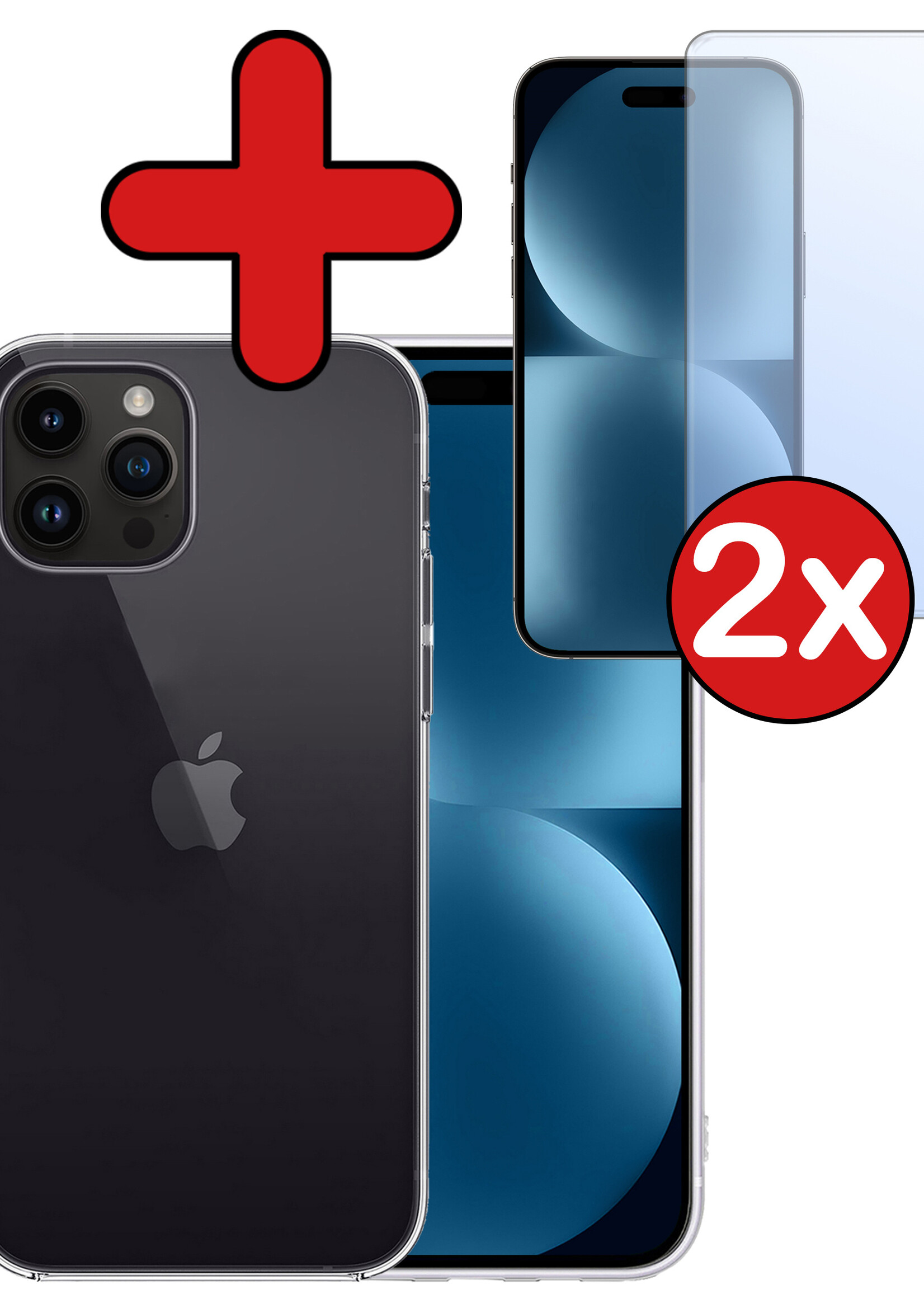 BTH Hoesje Geschikt voor iPhone 15 Pro Hoesje Siliconen Case Hoes Met 2x Screenprotector - Hoes Geschikt voor iPhone 15 Pro Hoes Cover Case - Transparant